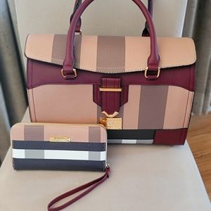 Plaid style handbag with wristlet